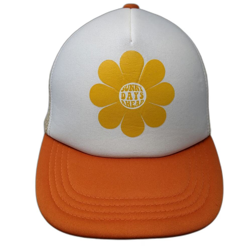 Bokeh Supply Sunny Days Ahead White Orange Trucker Hat One Size Mesh Snapback